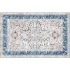 Traditional medallion pattern rug blue and gray tribal rug polyester washable non-slip bottom area rug for bedroom