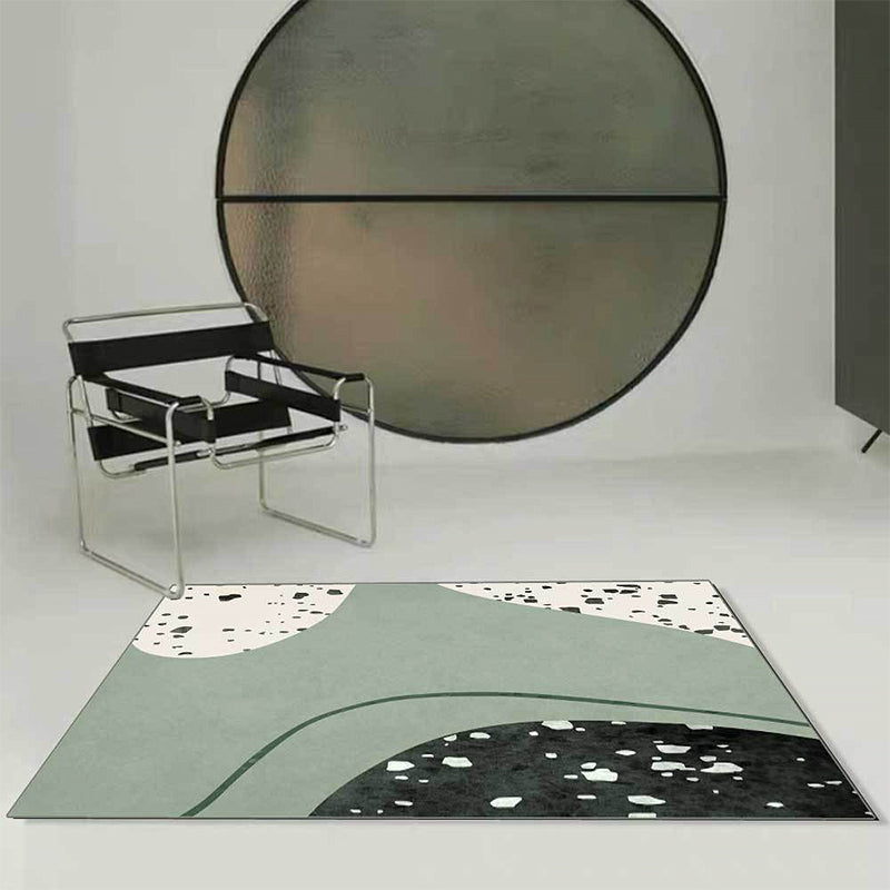 Novelty Abstract Rug Green Polyester Rug Washable Non-slip Back Rug for Living Room
