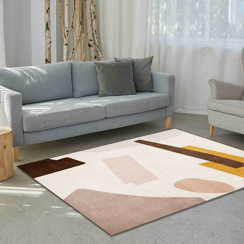 Beige and Brown Contemporary Carpet Polyester Abstract Carpet Machine Washable Non-Slip Back Carpet for Living Room