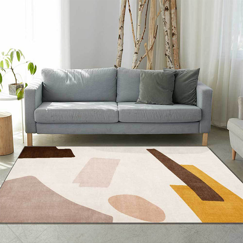 Beige and Brown Contemporary Carpet Polyester Abstract Carpet Machine Washable Non-Slip Back Carpet for Living Room