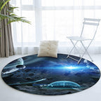 Modern living room rug in black and white with outer space planet meteorite print rug polyester washable non-slip area rug