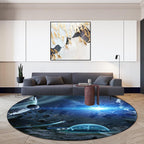 Modern living room rug in black and white with outer space planet meteorite print rug polyester washable non-slip area rug