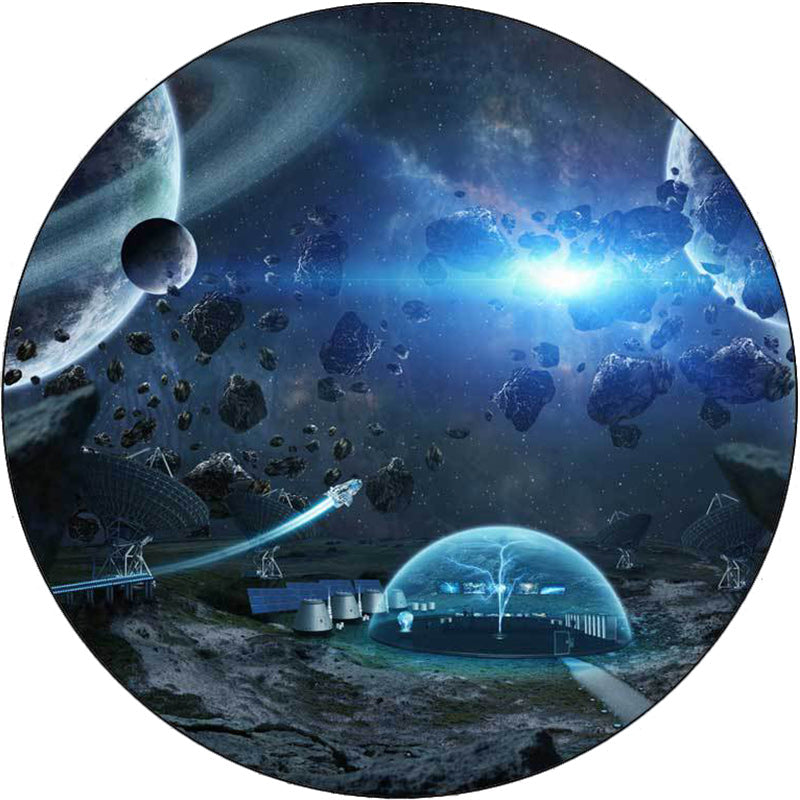 Modern living room rug in black and white with outer space planet meteorite print rug polyester washable non-slip area rug