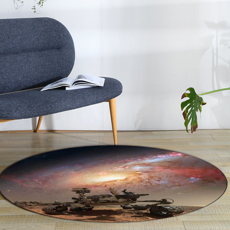 Modern living room rug in brown with galaxy print in space polyester pet-friendly rug