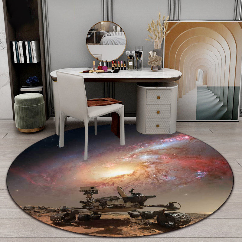 Modern living room rug in brown with galaxy print in space polyester pet-friendly rug