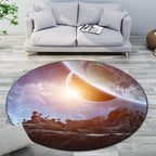 Blue and Gray Bedroom Rug Modern Space Planet Pattern Area Rug Polyester Machine Washable Rug