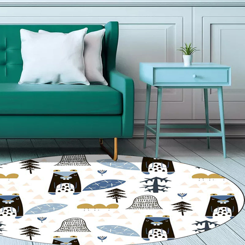White Children's Room Rug Children's Animal Squirrel Tree Triangle Pattern Rug Polyester Washable Non-Slip Rug