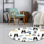 White Children's Room Rug Children's Animal Squirrel Tree Triangle Pattern Rug Polyester Washable Non-Slip Rug