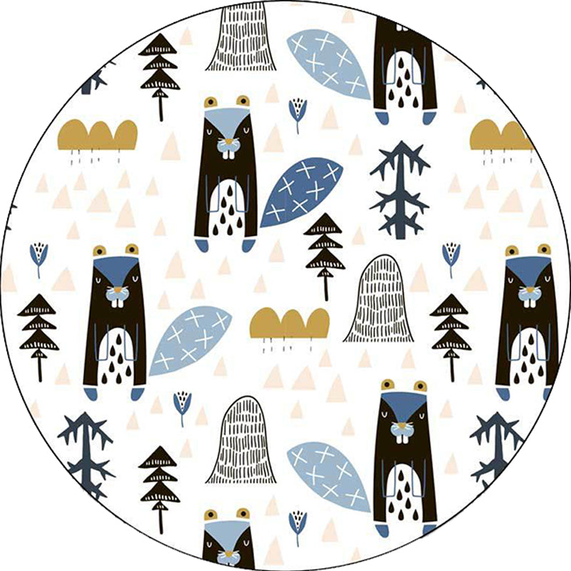 White Children's Room Rug Children's Animal Squirrel Tree Triangle Pattern Rug Polyester Washable Non-Slip Rug