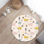 Kids Bedroom Carpet in White Animal Mouse Bird Tree Print Carpet Polyester Washable Stain Resistant Area Rug