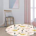 Kids Bedroom Carpet in White Animal Mouse Bird Tree Print Carpet Polyester Washable Stain Resistant Area Rug