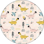 Kids Bedroom Carpet in White Animal Mouse Bird Tree Print Carpet Polyester Washable Stain Resistant Area Rug