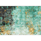 Stylish abstract rug in green and gold, Nordic rug made of polyester, washable, non-slip backing, living room rug.