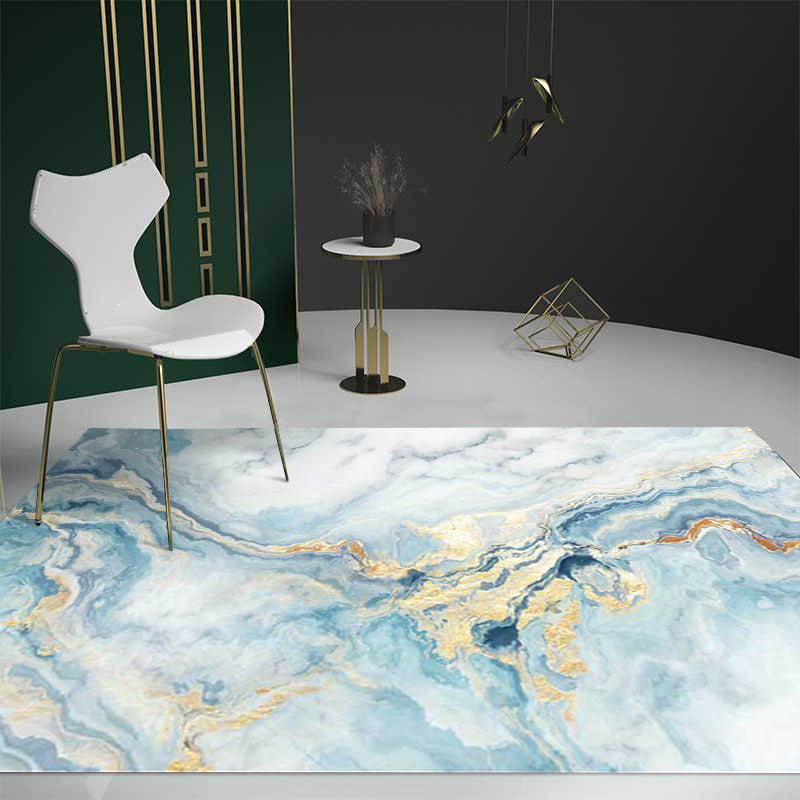 Light blue contemporary rug polyester watercolor pattern rug washable non-slip backing rug for the living room