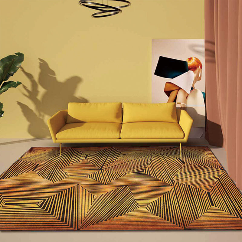Golden Nordic Carpet Polyester Striped Pattern Rug Washable Non-Slip Backing Rug for the Living Room