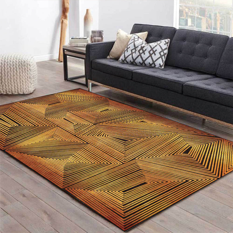 Golden Nordic Carpet Polyester Striped Pattern Rug Washable Non-Slip Backing Rug for the Living Room