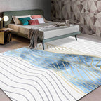 Stylish whirl stripe print carpet White and Blue Nordic carpet Polyester Washable Non-slip backing carpet for the living room