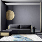Stylish whirl stripe print carpet White and Blue Nordic carpet Polyester Washable Non-slip backing carpet for the living room