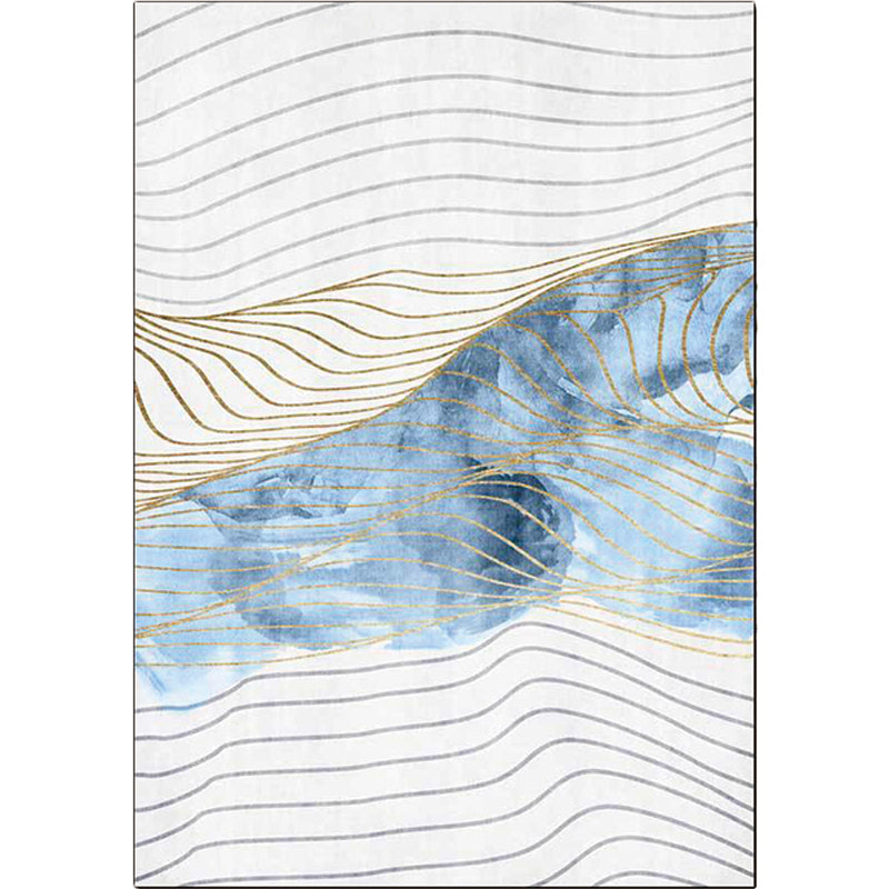 Stylish whirl stripe print carpet White and Blue Nordic carpet Polyester Washable Non-slip backing carpet for the living room