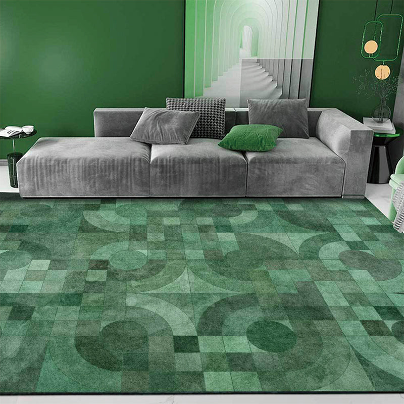 Green novelty carpet polyester geometric carpet washable non-slip backing carpet for the living room