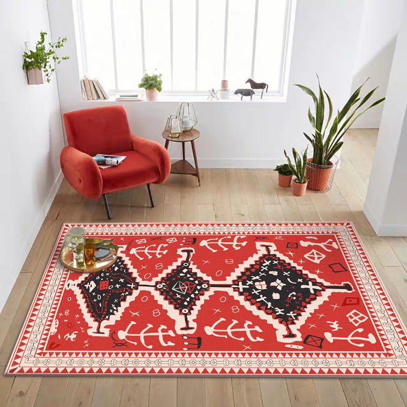 Cattle Bedroom Rug Southwestern Tribal Triangle Diamond Pattern Area Rug Polyester Machine Washable Rug