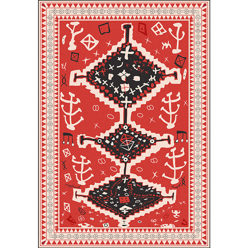 Cattle Bedroom Rug Southwestern Tribal Triangle Diamond Pattern Area Rug Polyester Machine Washable Rug