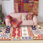 Americana Southwestern Rug in Red and Brown Tribal Geometry Pattern Rug Polyester Washable Rug for Home Decor