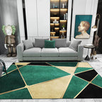 Green Bedroom Rug Modern Color Block Irregular Shape Pattern Area Rug Polyester Non-Slip Backing Rug