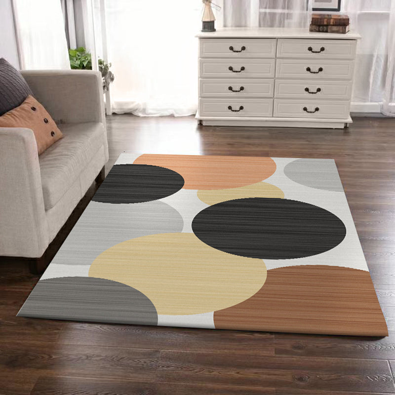Modern living room rug in ivory color block circle pinstripe print rug polyester machine washable area rug