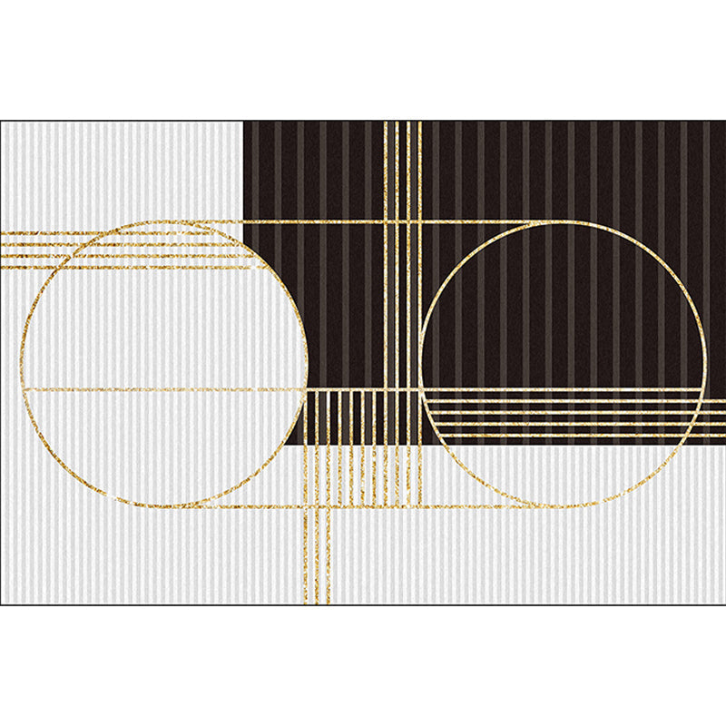 Scandinavian modern rug in black and white geometric stripe pattern rug polyester washable rug for home decor