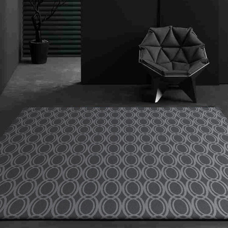 Modern living room rug in gray geometric oval print rug polyester dirt-repellent washable rug for the area