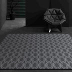 Modern living room rug in gray geometric oval print rug polyester dirt-repellent washable rug for the area