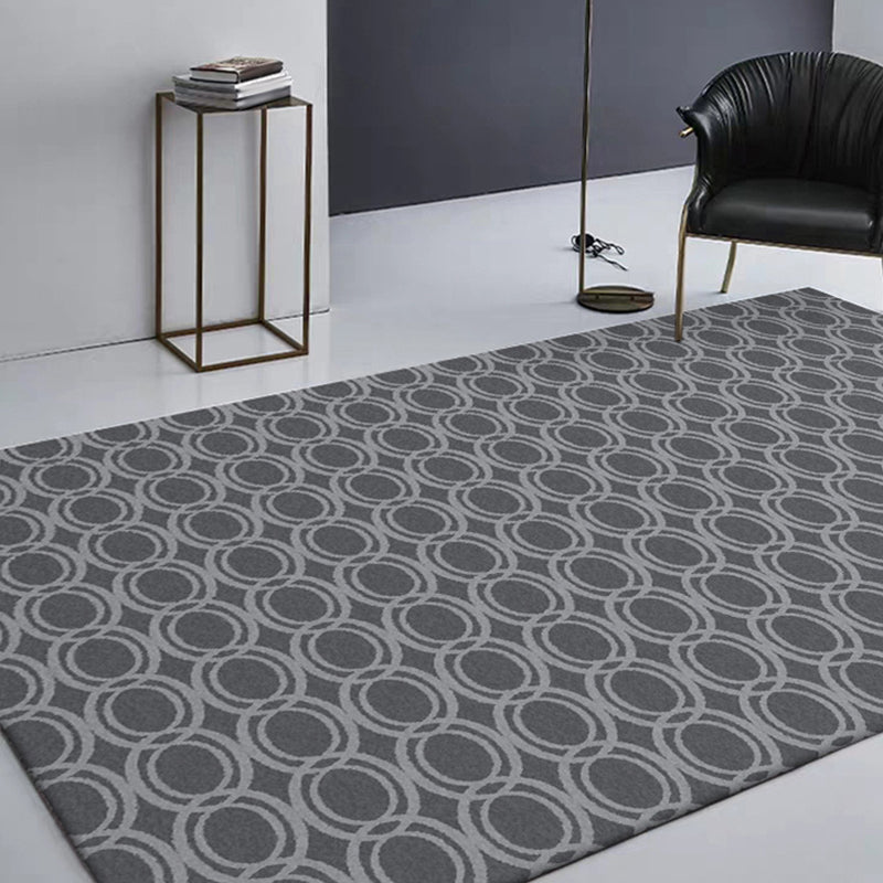 Modern living room rug in gray geometric oval print rug polyester dirt-repellent washable rug for the area