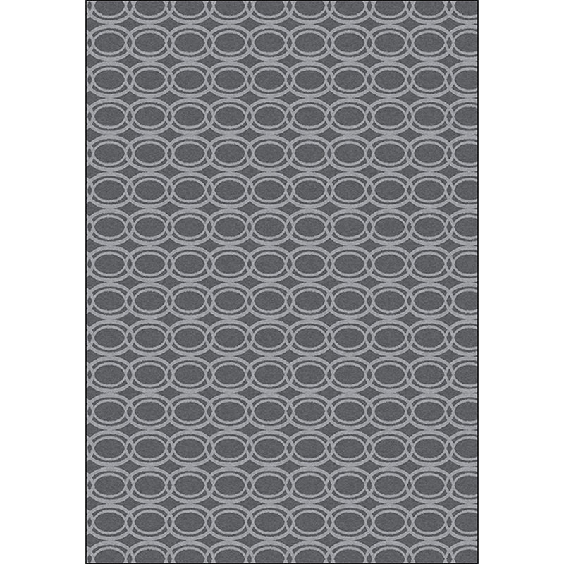 Modern living room rug in gray geometric oval print rug polyester dirt-repellent washable rug for the area