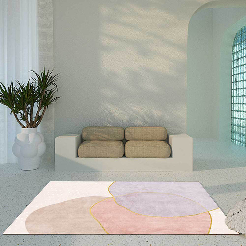 Novelty Living Room Rug in Pink Colorblock Print Rug Polyester Non-slip Washable Area Rug