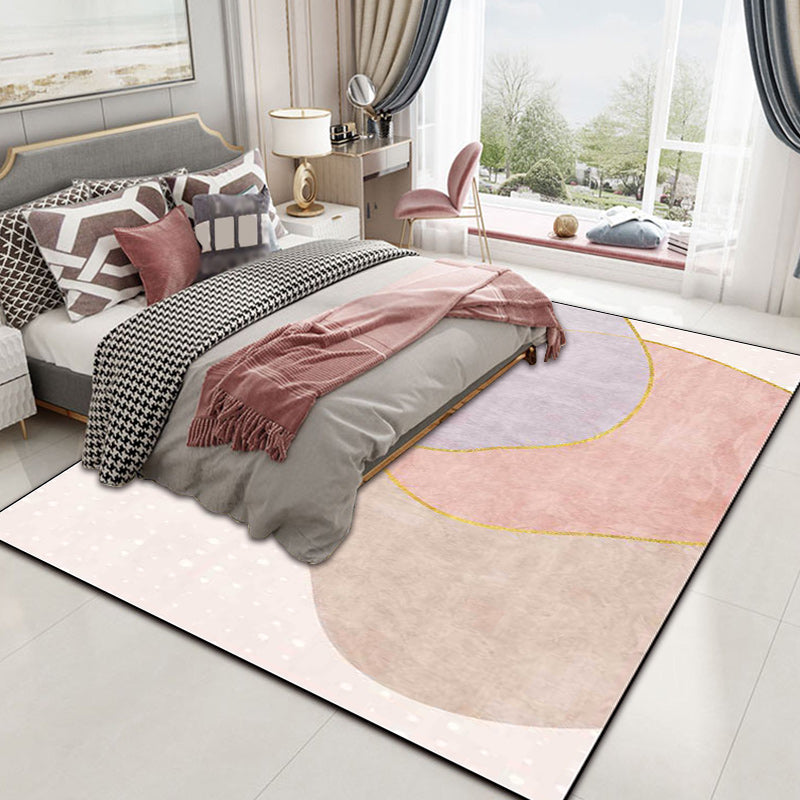 Novelty Living Room Rug in Pink Colorblock Print Rug Polyester Non-slip Washable Area Rug
