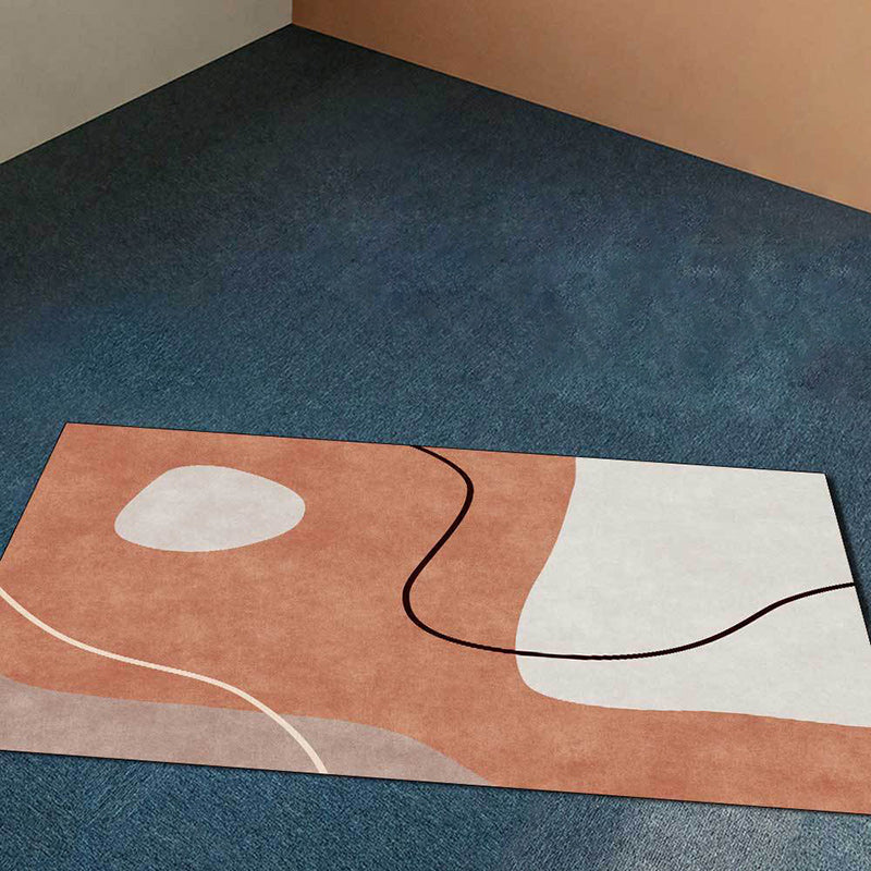 Orange Bedroom Rug Novelty Color Block Irregular Shape Line Pattern Rug Polyester Stain Resistant Rug