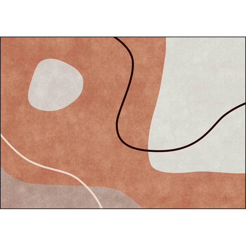 Orange Bedroom Rug Novelty Color Block Irregular Shape Line Pattern Rug Polyester Stain Resistant Rug