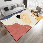 Ivory Bedroom Carpet Novelty Color Block Striped Pattern Area Rug Polyester Non-Slip Back Washable Rug