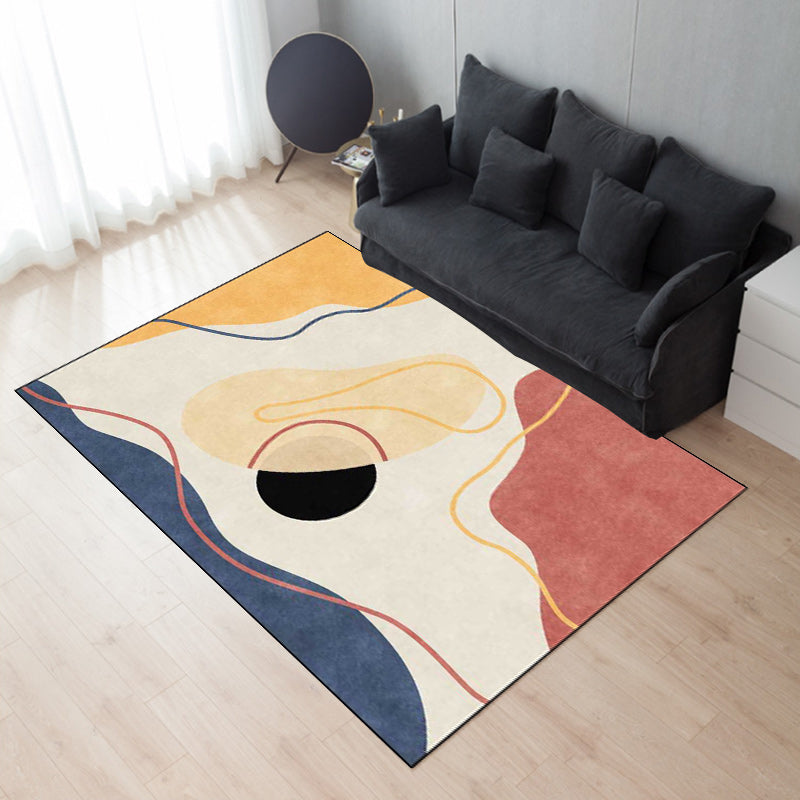 Ivory Bedroom Carpet Novelty Color Block Striped Pattern Area Rug Polyester Non-Slip Back Washable Rug