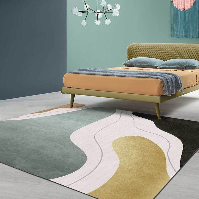 Colorful Bedroom Carpet Novelty Color Block Line Pattern Area Rug Polyester Stain Resistant Carpet
