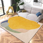 Novelty Living Room Rug Ivory and Yellow Color Block Stripe Print Rug Polyester Anti-Slip Area Rug