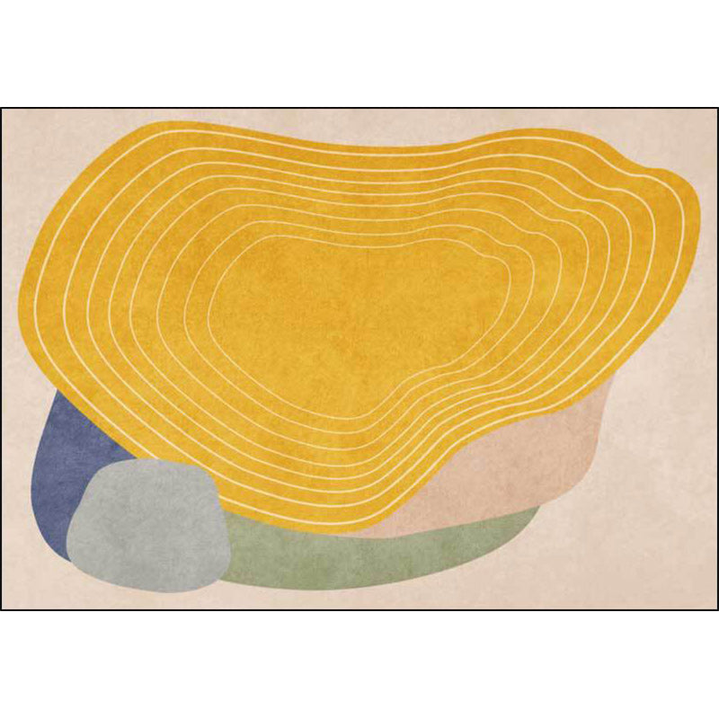 Novelty Living Room Rug Ivory and Yellow Color Block Stripe Print Rug Polyester Anti-Slip Area Rug
