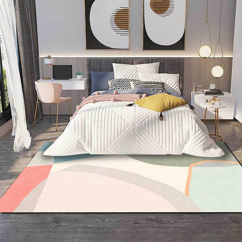 Colorful Round Bedroom Carpet Novelty Color Block Pattern Area Rug Polyester Washable Anti-Slip Carpet