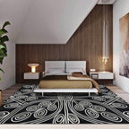 Novelty Living Room Rug in Black Geometric Line Pattern Rug Polyester Washable Non-Slip Back Rug