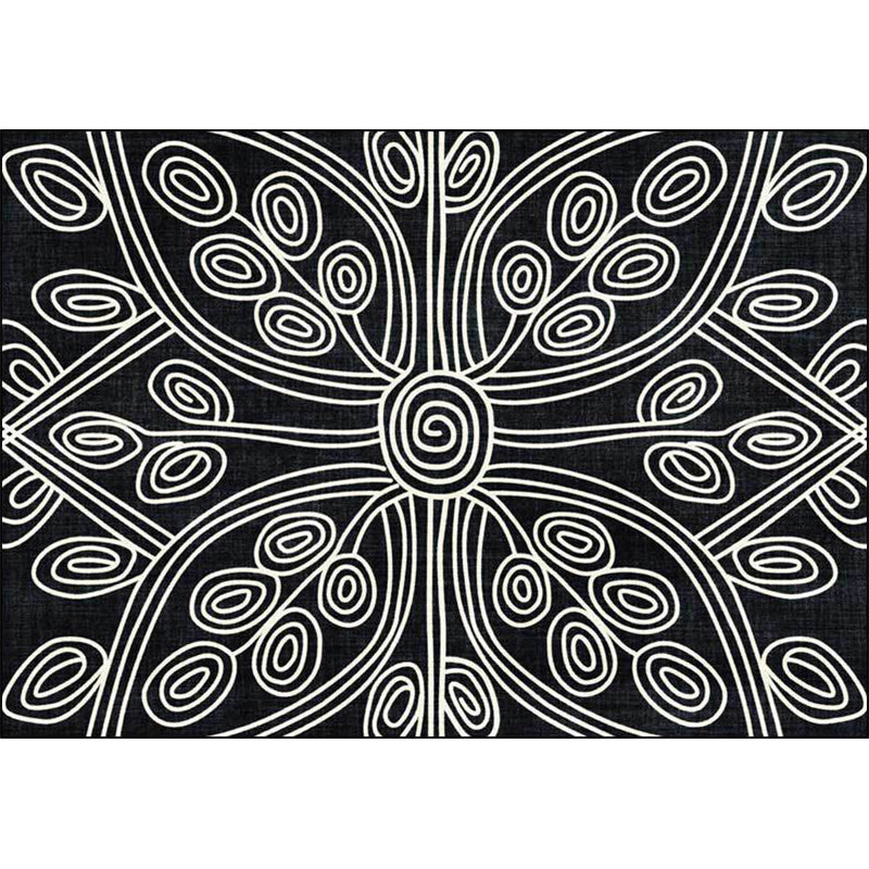 Novelty Living Room Rug in Black Geometric Line Pattern Rug Polyester Washable Non-Slip Back Rug