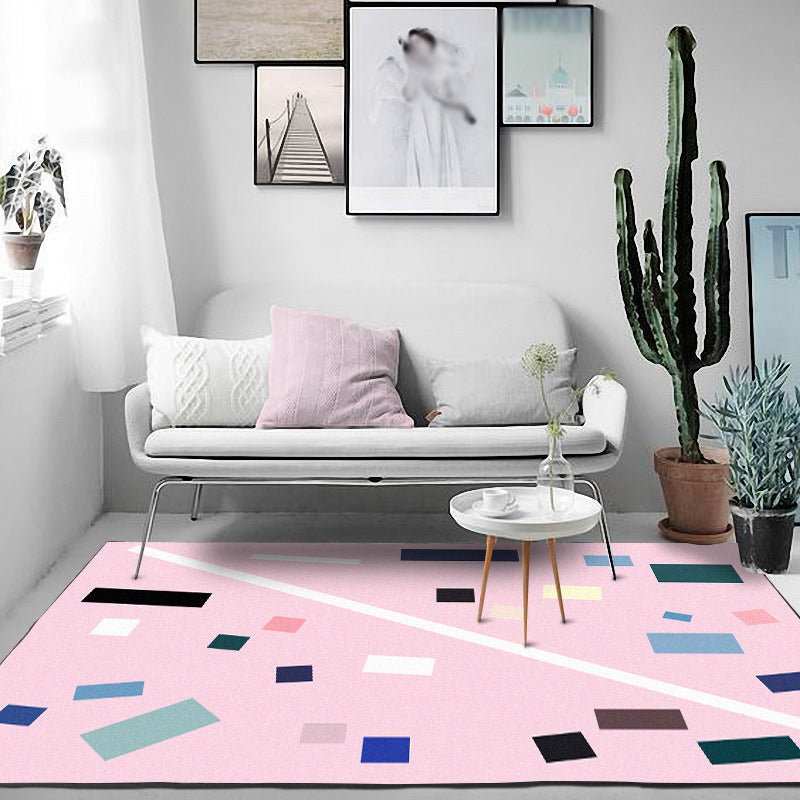Nordic Novelty Rug in Pink Geometric Rectangular Pattern Rug Polyester Non-Slip Back Rug for Home Decor