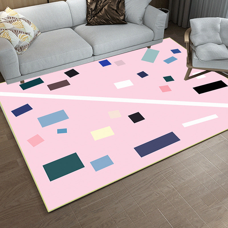 Nordic Novelty Rug in Pink Geometric Rectangular Pattern Rug Polyester Non-Slip Back Rug for Home Decor