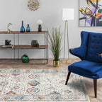 Shabby Chic Medallion Pattern Carpet Gray Polyester Carpet Machine Washable Non-Slip Backing Carpet for Living Room