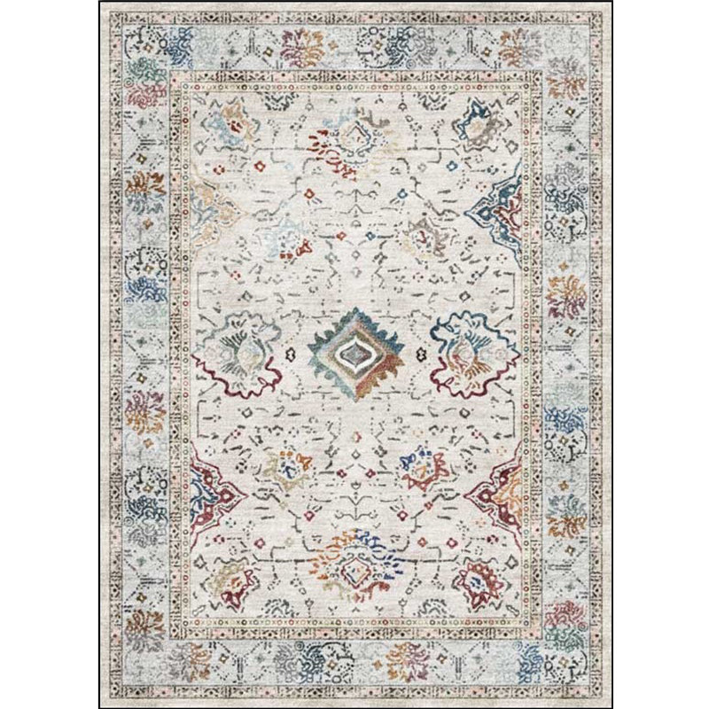 Shabby Chic Medallion Pattern Carpet Gray Polyester Carpet Machine Washable Non-Slip Backing Carpet for Living Room